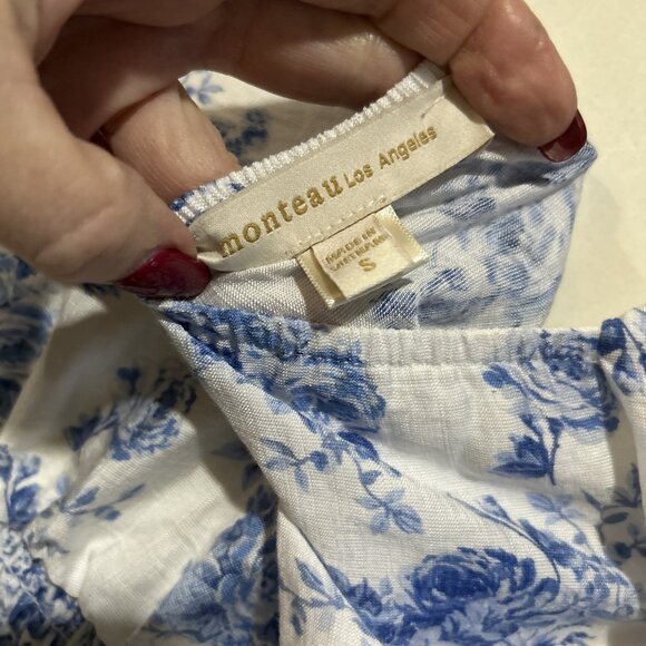 Babydoll Shirt Boho Milkmaid Coquette Floral Puff Sleeves Lace Cropped Smocked S - Picture 9 of 11